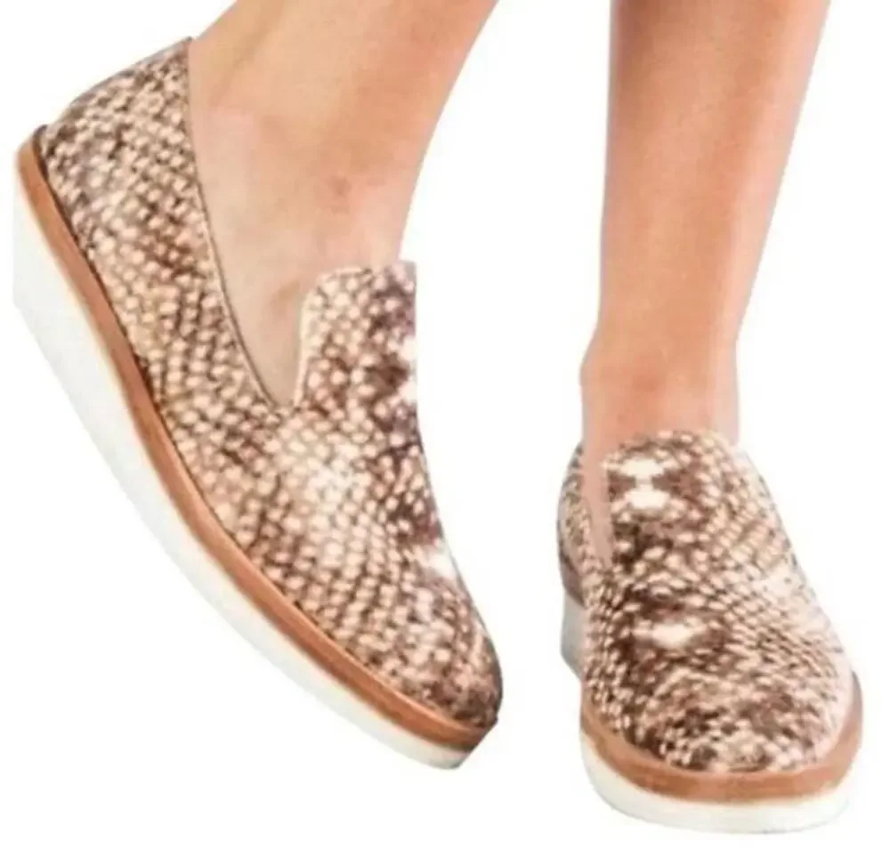 Free People Loafer Womens Size 8.5 Brown Snake Print Velvet Platform